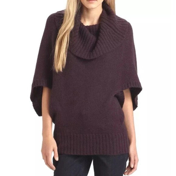 Eileen Fisher Merino Camel Dark Pomegranate Cowl Neck Cocoon Sweater Size M EUC! - Picture 1 of 5